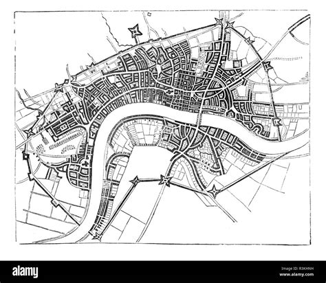 A Map Of Mid 17th Century London Showing The Walls That Surrounded The