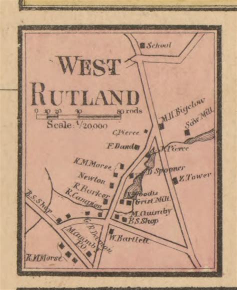 West Rutland Massachusetts 1857 Old Town Map Custom Print Worcester