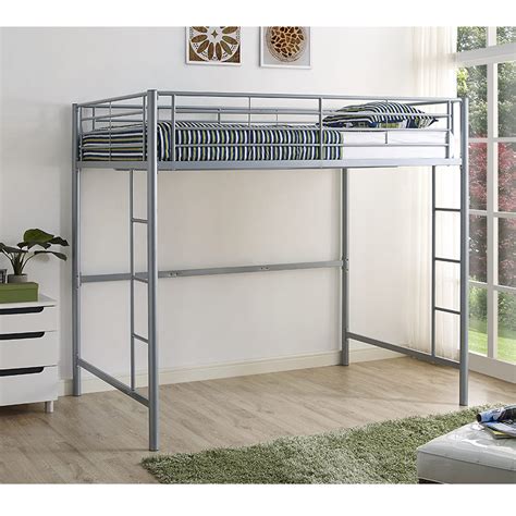 Choose the loft bed features you want, pick a particular mattress, a certain style of ladder or stairs up to the top bunk bed, swap in some slide drawers or a shelf, a bookcase, a desk, or even a wardrobe. Metal Full Loft Bed - Silver by Walker Edison