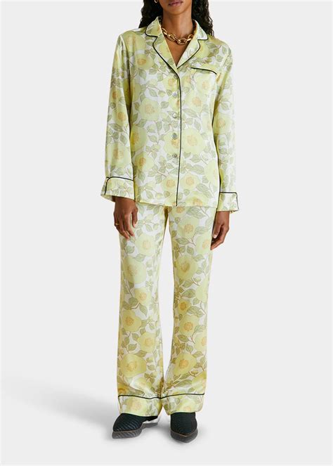 Olivia Von Halle Lila Silk Floral Print Pajama Set Bergdorf Goodman