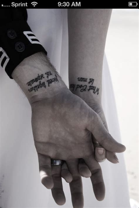 The tattoo is a permanent recognition of their choice to spend their lives together. What god has joined together let no man separate | Tattoos ...
