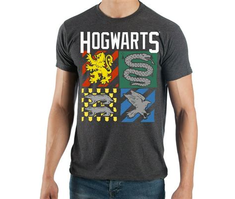 Harry Potter Shirt Hogwarts Crest Licenced Tee Charcoal Grey Mens Size