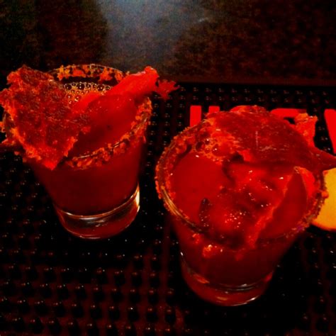 Bacon Infused Vodka Caesar Shooters With Steak Spice Rim And Maple