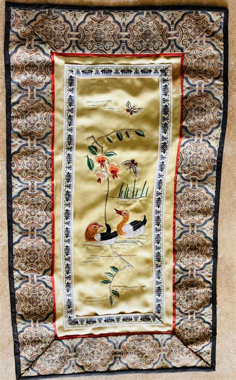 Vintage Chinese Hand Embroidered Art Silk Panel Tapestry Ducks Etsy