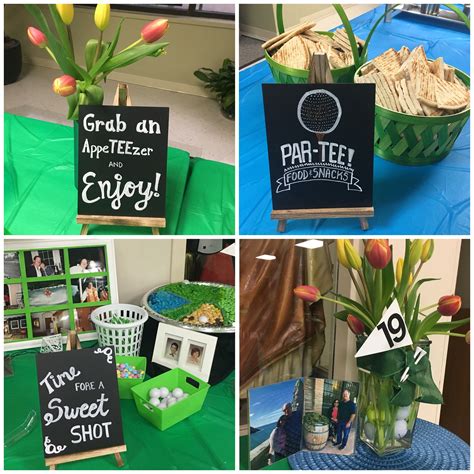 Drew decided on an indoor mini golf party this year. Golf themed party decorations food signs | Party themes, Party decorations, Golf party