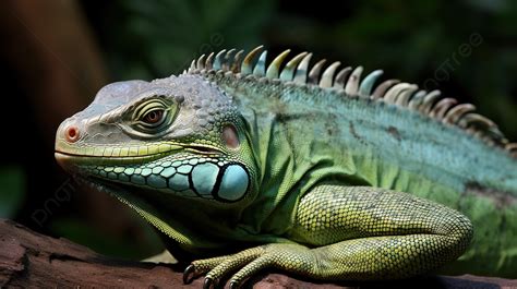 The Iguana In The Zoo Has Great Color Green And Blue Background