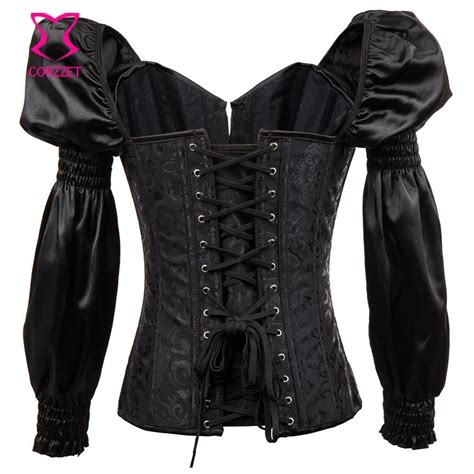 2020 Victorian Retro Corsets And Bustiers With Puff Long Sleeve Black Gothic Corset Plus Size