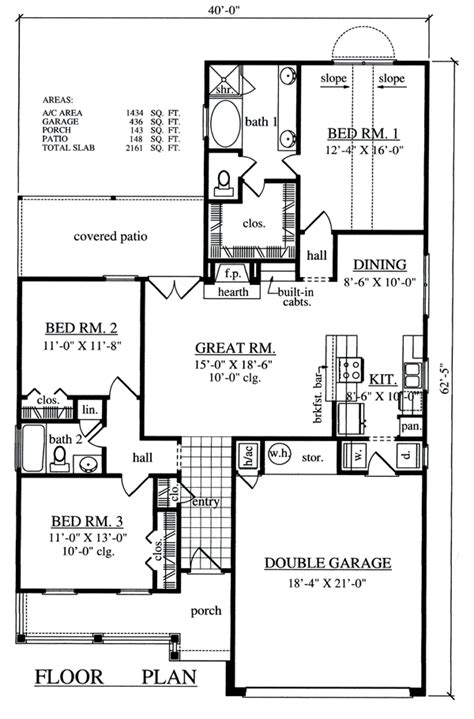 House Plan 79281 One Story Style With 1434 Sq Ft 3 Bed 2 Bath