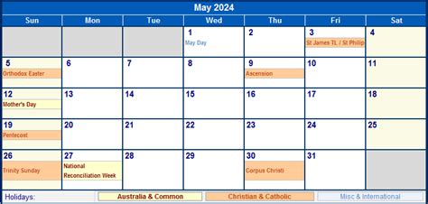 May 2024 Australia Calendar With Holidays For Printing Image Format