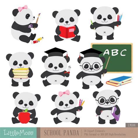 Pandas With Books And Pencils Clipart For The Teachers Day Party