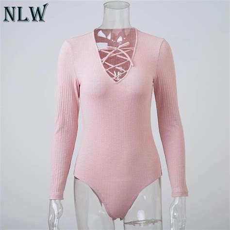 Nlw Women Long Sleeve Skinny Bodysuit Sexy Basic Solid Pink Bodysuit