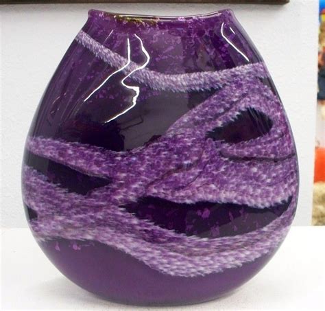 Hand Blown Glass Art Purple Flattened Vase Etsy Hand Blown Glass Art Blown Glass Art Glass