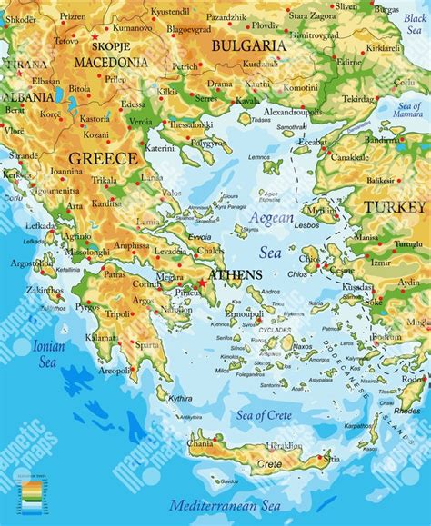 Magnetická mapa Grécka geografická farebná