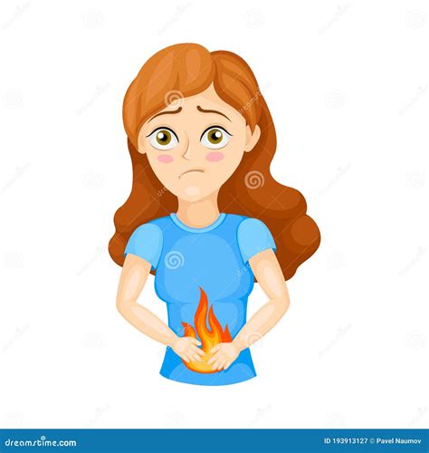 Young Woman Experiencing Epigastric Burning And Pain In Stomach Vector