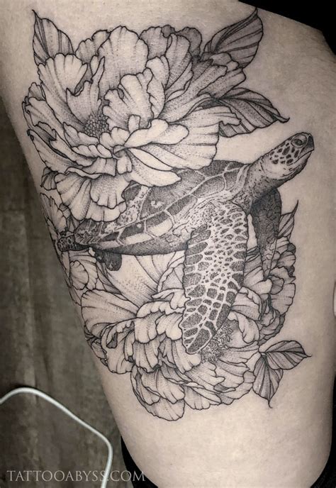 Sea Turtle Flower Tattoo