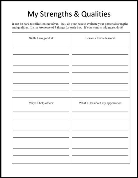 self esteem worksheet pdf