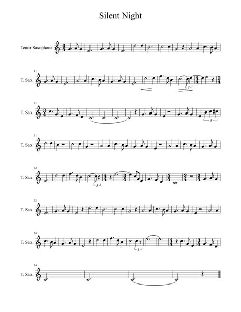 Silent Night Sheet Music For Saxophone Tenor Solo