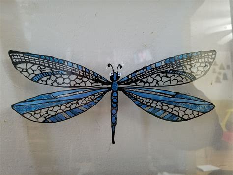 Giant Blue Dragonfly 8 Inch Wingspan Hand Painted Art Etsy Hand