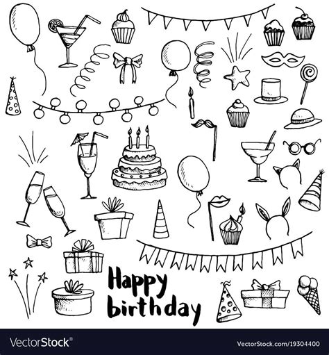 Birthday Party Doodle Set Vector Isolated Hand Drawn Elements Download A Free Preview Or High