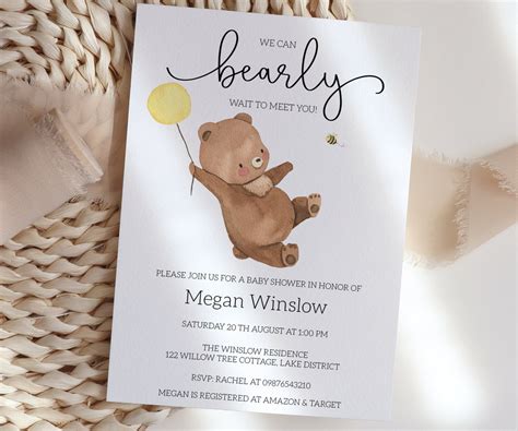 Teddy Bear Baby Shower Invitation Bearly Wait Invites Bear Etsy