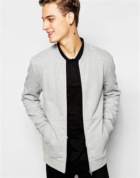 Asos Jersey Bomber Jacket With Cut And Sew Panel In Grey In