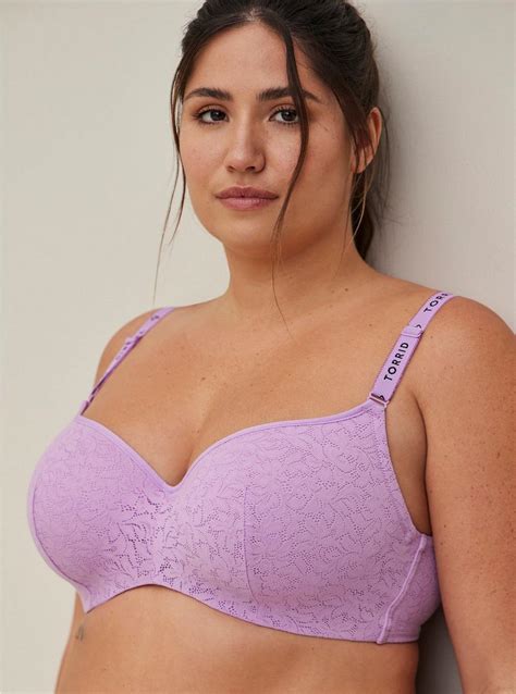 Plus Size Lightly Lined Full Coverage Balconette Bra Lace Purple