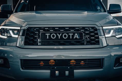 2021 Toyota Sequoia Trd Pro In Lunar Rock Front Detail View
