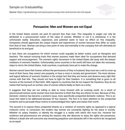 ⇉persuasive Men And Women Are Not Equal Essay Example Graduateway