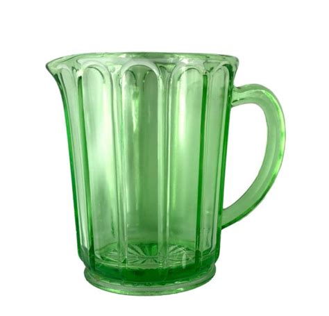 Vintage Hazel Atlas Clear Green Uranium Glass Mini Pitcher Tall Ebay