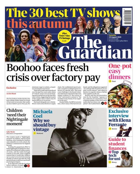 The guardian states that the scott trust is the sole shareholder in guardian media group and its profits are reinvested in journalism and do not benefit the guardian switched to a tabloid print format in 2018 to cut costs. Guardian Front Page 27th of July 2020 - Tomorrow's Papers ...