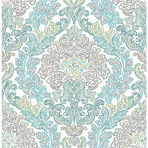 A Street Fontaine Teal Damask Wallpaper Sample 2702 22742sam The Home