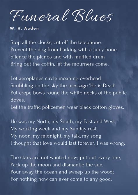 Funeral Blues Poem By W H Auden Funeral Blues Funeral Poems