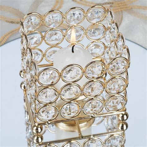 Efavormart Gold Illuminating Square Votive Tealight Wedding Crystal
