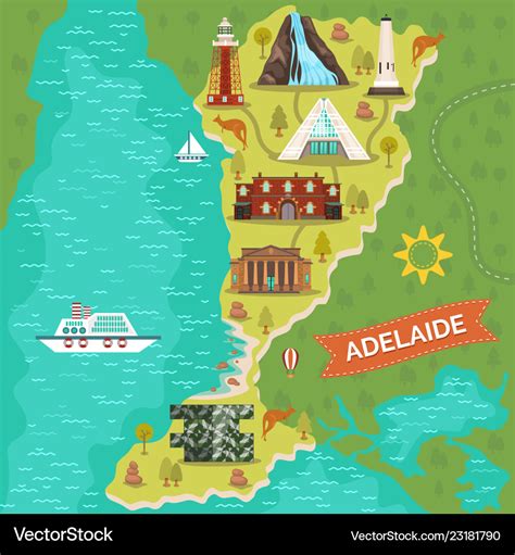 Adelaide Landmarks On Travel Map Australian City Vector Image