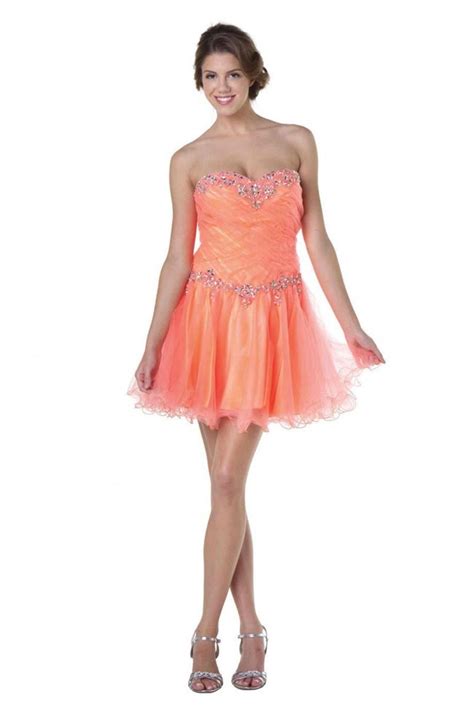 Sexy Strapless Mini Coral Tulle Beaded Cocktail Prom Dress
