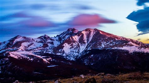 Mountains Peaks Snow Sunset 4k