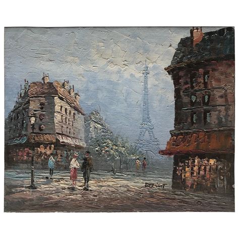 Oil Paris Tower Eiffel Street Scene Painting Oil On Canvas Signed Paris