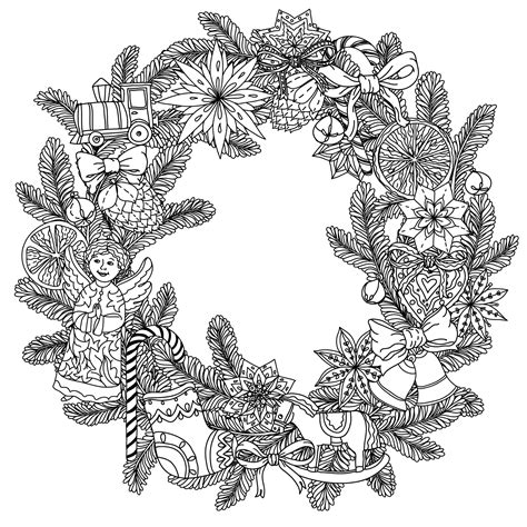Free printable christmas coloring pages. Christmas wreath - Christmas Adult Coloring Pages
