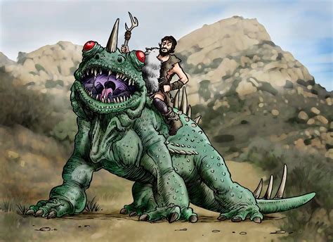 Ringo Starr Riding Dinosaur In Caveman Richard Svensson Lion