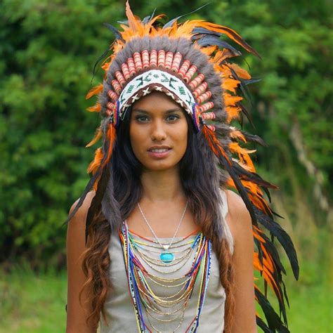 Orange Indian Headdress 95cm Indian Headdress Novum Crafts