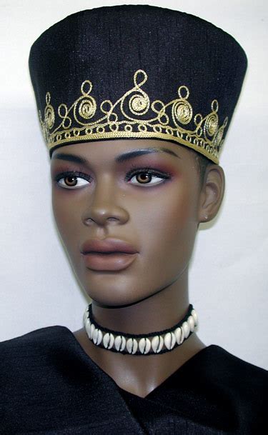 African Hat Elegant Black Gold Embroidery Crown
