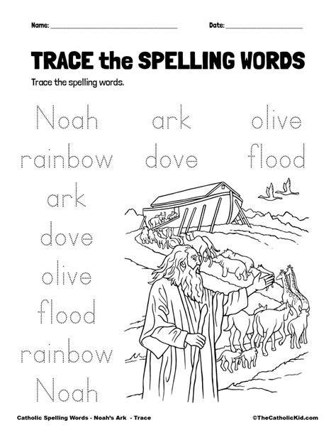 Catholic Spelling & Vocabulary Words Noah's Ark Worksheets