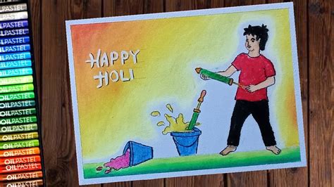 Holi Festival Special Drawing With Oil Pastels Step By Step For Kids