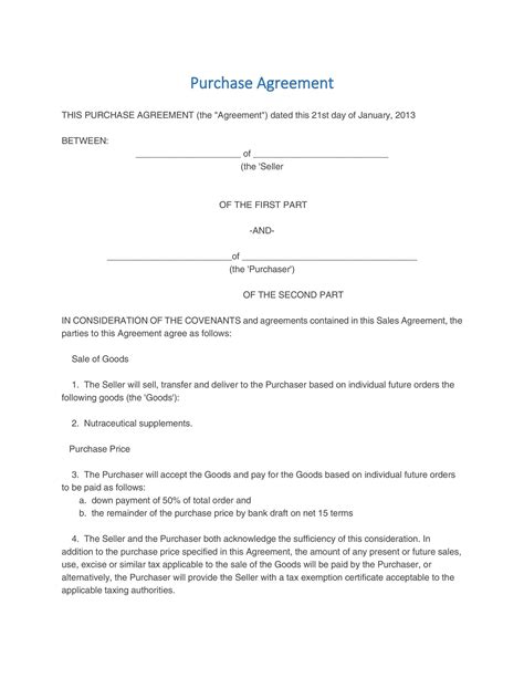 Free Printable Purchase Agreement Printable Templates