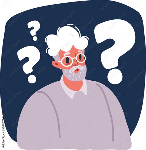 Cartoon Vector Illustration Of Old Man Is Full Of Doubts And Hesitation