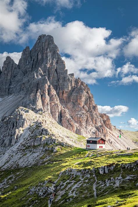 Dreizinnen Hut And Tre Cime Di Lavaredo In Dolomites Europe Stock