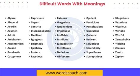 50 Difficult Words With Meanings Word Coach