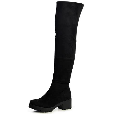 Damenschuhe Stiefel Overknee Plateau Boots Blockabsatz Velours
