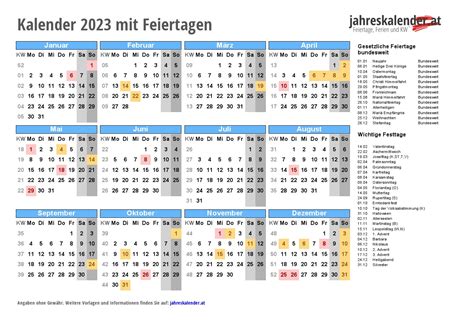 Kalender 2023 Österreich Mit Feiertagen