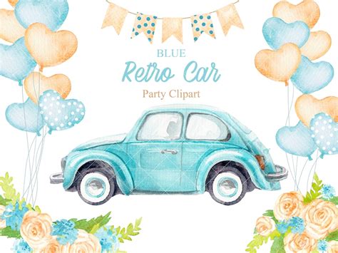 Watercolor Vintage Car Clipart Drive By Clipart Birthday Car Etsy